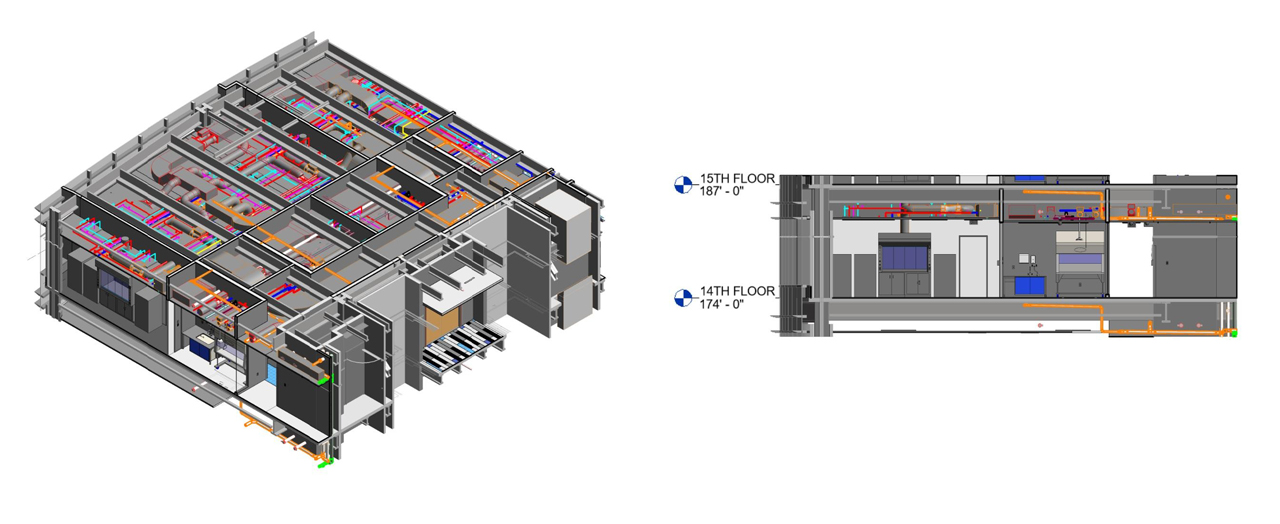 MEP / BIM coordination model woven through lab floors